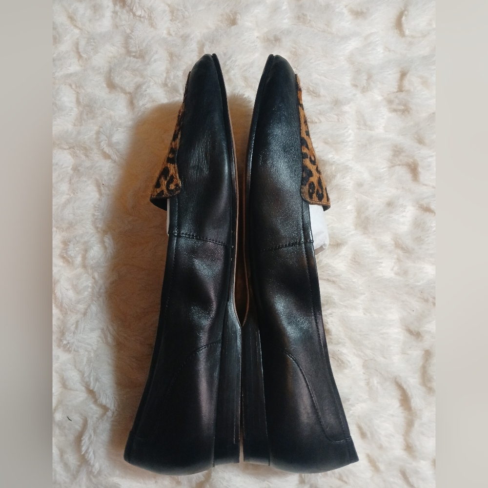 Enzo Angiolini "Rich" Womens Black Leather Slip On Flats Leopard Fur Toe Sz 11 M - Picture 7 of 10